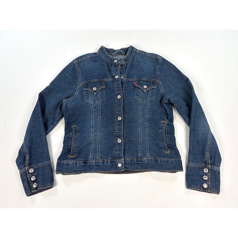 Levi's Vintage Easy Rider Denim Jacket Womens M Blue Y2K Snap Front Mandarin